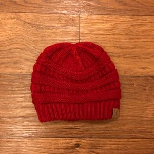 Red knit beanie